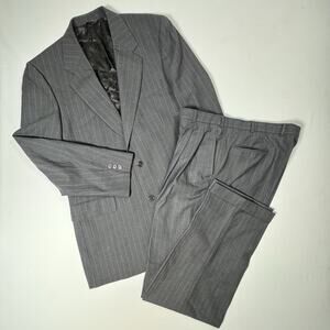 Brooks Stretch 42L Gray Pinstripe Wool Suit Jacket 42L Pants 36L Pleated